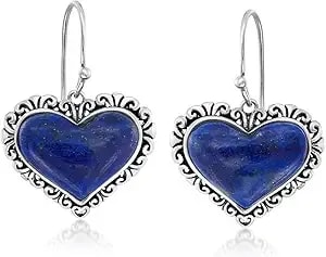 Ross-Simons Lapis Heart Drop Earrings In Sterling Silver