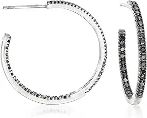 Ross-Simons 1.20 Ct. T.W. Black Spinel Inside-Outside Hoop Earrings In Sterling Silver