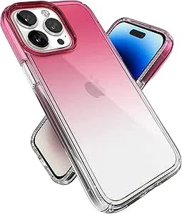 Speck Clear Iphone 14 Pro Max Case - Drop Protection, Scratch Resistant Dual Layer Slim Phone Case For 6.7 Inch Iphones - Anti-Yellowing & Anti-Fade Case - Ombre Digital Pink Fade/Clear Gemshell