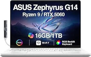 Asus Rog Zephyrus g14 Ai Gaming Laptop 14.0" Rog Nebula Oled 2.8k 500nits Display (Amd Ryzen 9 270, Geforce Rtx 5060 8gb, 16gb lpddr5x, 1tb Ssd, Rgb Kyb, Wifi 7, Win 11 Home) W/Dkz Usb Port Expander