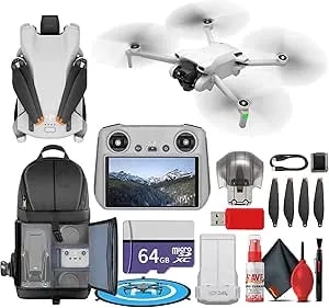 DJI Mini 3 Drone With DJI RC Remote Foldable Lightweight 4K Camera Quadcopter Bundle (CP.MA.00000587.01) + 64GB Card + Backpack + Landing Pad + Card Reader + More