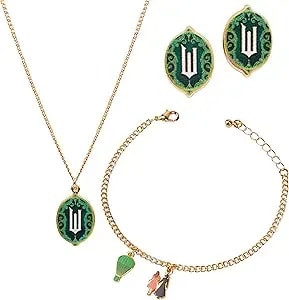 Wicked Jewelry Set For Women Elphaba And Glinda Cute Accessories Earrings, Necklace & Charm Bracelet Stuff - Gifts For Her