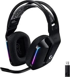 Logitech G733 Lightspeed Wireless Gaming Headset, Suspension Headband, Lightsync RGB, Blue VO!CE Mic, PRO-G Audio – Black, Gaming Headset Wireless, PC, PS5, PS4, Switch Compatible