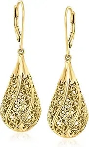 Ross-Simons 18kt Gold Over Sterling Filigree Teardrop Earrings