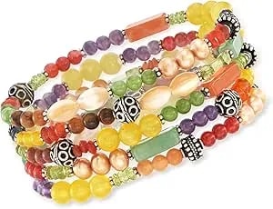 Ross-Simons Multi-Gemstone Jewelry Set: 5 Bead Stretch Bracelets With Sterling Silver