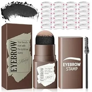 Eyebrow Stamp And Eyebrow Stencil Kit, Eyebrow Stencils For Shaping 24pcs Reusable With Brow Brush, Eyebrow Shaping Kit And Brow Stamp Long-Wear & Waterproof For Natural Eyebrow Color (Black)