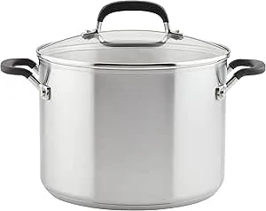 Kitchenaid 71022 Stainless Steel Stockpot With Measuring Marks And Lid, 8 Quart - Brushed Stainless Steel