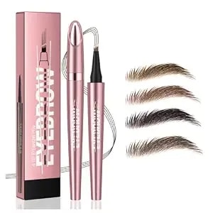 Microblading Eyebrow Pencil, 4-Tip 3d Eyebrow Pencil, Natural Eyebrow Definer, Waterproof Long-Lasting Quick-Dry Smudge-Resistant Fine Stroke Contouring Pen (Dark Brown)