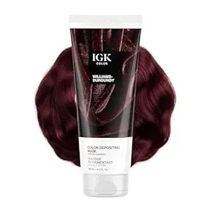 Igk Williams Burgundy Color Depositing Hair Mask - Intense Burgundy Semi Permanent Color Conditioner + Gloss Toner - Hydrating Formula Adds Shine + Refreshes Color - Vegan + Cruelty Free - 6 Oz