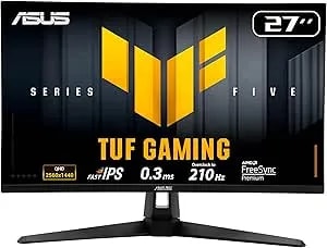 ASUS TUF Gaming 27” 1440P Monitor (VG27AQL5A) – QHD (2560 X 1440), 210Hz, 0.3ms, Fast IPS, Extreme Low Motion Blur Sync, Speakers, Displaywidget Center, Gaming AI, Height Adjustment, 3 Yr Warranty