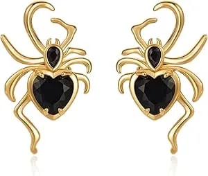 Cicy Bell Womens 18k Gold Plated Spider Earrings Gothic Heart Pear-Shaped Cubic Zirconia Stup Earring Party Supplies Decoration