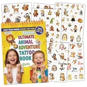 350pcs Temporary Tattoos For Kids, 100+ Animal Designs, Safe Pre-Cut, Party Favors, Kids Gifts, Easter Basket Stuffers, Halloween Stocking Stuffers, Birthday Gifts For Boys & Girls