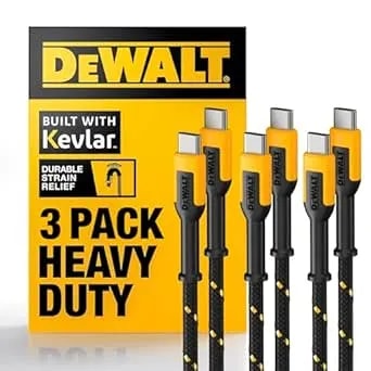 Dewalt Heavy Duty Usb C Cable, Jobsite 60 Watt Usb C Cable, High Speed Type-C To Type-C, Fast Charge Pd Usbc Fast Charging Cord For Iphone 17/16/15 Plus Pro Max Macbook Ipad Samsung Galaxy 3pack 6 Ft