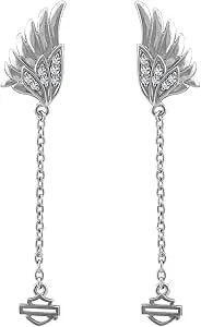 Harley-Davidson Women'S Bling Wing Bar & Shield Drop Earrings, Sterling Silver