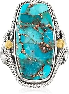 Ross-Simons Turquoise Roped-Edge Ring In Sterling Silver With 18kt Gold Over Sterling