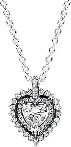 Pandora Sparkling Heart Halo Pendant Necklace - Sterling Silver Necklace With Cubic Zirconia For Women - Pandora Timeless Jewelry - Gift For Women - Includes Gift Box - 17.7“