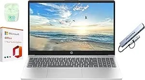 Hp 15.6" Business Laptop With Microsoft Office 365 With Copliot Ai & 1tb Onedrive, 16gb Ram 128gb Ssd, Quad-Cores Intel Processor, Windows 11, Plusera Earphones & 8-In-1 Hub Included, Natural Silver