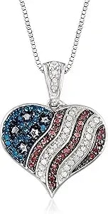 Ross-Simons 0.23 Ct. T.W. Multicolored Diamond American Flag Heart Pendant Necklace In Sterling Silver