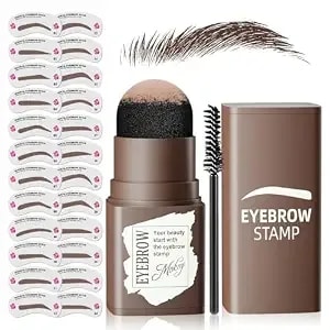 Eyebrow Stamp Stencil Kit - Eyebrow Powder With Brush Long-Lasting & Waterproof Brow Shaping Kit With 24 Reusable Thin & Thick Eyebrow Stencils For Natural Eyebrow Color (Dark Brown)