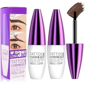 2 Pack Tattoo Eyebrow Gel Easy Peel Off, Waterproof & Sweatproof Eyebrow Tint Peel Off, Easy Peel-Off Eyebrow Gel, Suitable For All Skin Types (Dark Brown)