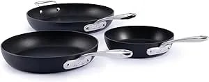 All-Clad Hard Anodized Essentials Nonstick Fry Pan 3 Piece Set, 8", 10" & 12" Induction, Oven Safe 500f, Kitchen Frying Pans, Skillets, Ergonomic Handle, Premium Cookware, Dishwasher Safe, Black