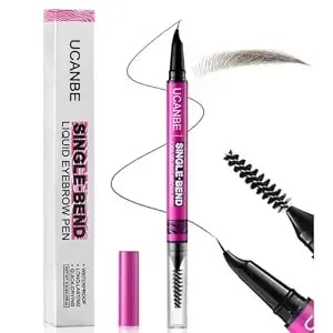 Ucanbe 2-In-1 Curved Eyebrow Pen, Dual End Microblading Liquid Brow Pencil With Curved Tip & Spoolie, Waterproof Precise Hair-Like Strokes For Filling, Detailing & Blending Brows, Black Brown