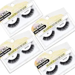 Andrea False Lashes Style 33 - Black, Lightweight, Natural Look False Eyelashes For Everyday Wear Fake Eyelash Extension, Reusable Strip Lashes, 4 Pairs