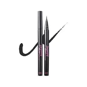 Etude Drawing Show Brush Eyeliner, Korean Liquid Eyeliner, Soft Pen Type, Clear-Cut Soft Brush, Precise Tip, Long-Lasting, Waterproof, Easy Clean, Korean Makeup, Beauty, Black (0.021 Ounce)
