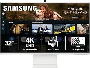 Samsung 32” Smart Monitor M8 (M80F) 4K UHD Display, Samsung Vision AI, Smart TV Apps, Gaming Hub, USB-C, HDMI And USB-A, White, LS32FM803UNXZA, 2025