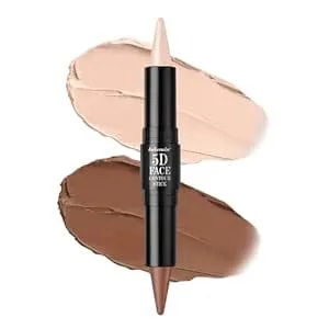 Cream Contour Stick, Double-Ended Sharp Tip Highlighter & Bronzer Contour Stick For Sculpt Cheeks, Non-Sticky Blendable Waterproof Long Wearing Face Contouring Pen (#01 Nude & Warm Amber, 1 Pc)