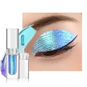 Multichrome Blue Glitter Eyeshadow Liquid Eye Shadow - Lightweight Waterproof Formula, Long Wearing, Vegan & Quick Drying, Iridescent Makeup For Rave#04