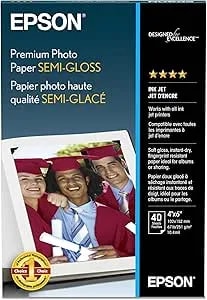 Epson Premium Photo Paper SEMI-Gloss (4x6 Inches, 40 Sheets) (S041982)
