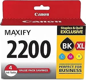 Canon Pgi-2200 Xl Genuine Four Color Value Pack, Compatible With Maxify: ib4120, mb5120, mb5420, ib4020, mb5020, And mb5320 (Optional) Printers