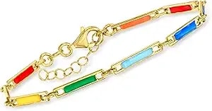 Ross-Simons Italian Multicolored Enamel Bar-Link Bracelet In 18kt Gold Over Sterling. 7 Inches