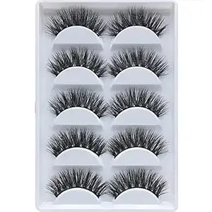 3d False Eyelashes, 5 Pairs Faux Mink Fake Eyelashes Handmade Thick Nature Fluffy Long Lashes Reusable For Makeup