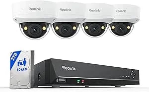 Reolink 12MP 8CH Poe Security Camera System With IK10 Vandalproof, 4pcs Dome Poe Cams Outdoor, Spotlights Color Night Vision, Built-In 2TB HDD, Smart AI Detection, Two-Way Talk, RLK8-1200V4