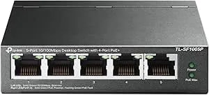 TP-Link TL-SF1005P - 5 Port Fast Ethernet Poe Switch - 4 Poe+ 10/100 Mbps Ports @67W - Desktop - Plug & Play - Sturdy Metal W/ Shielded Ports - Fanless - Extend & Priority Mode