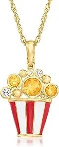 Ross-Simons 1.00 Ct. T.W. Citrine And .80 Ct. T.W. White Topaz Popcorn Pendant Necklace With Red And White Enamel In 18kt Gold Over Sterling