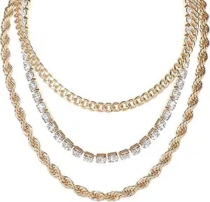 Jessica Simpson Gold-Tone Necklace Set Of 3-14,15,16"+3" Layered Necklaces For Women With Clear Crystals