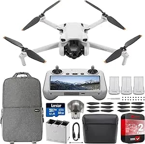 DJI Mini 3 Camera Drone Quadcopter + RC Smart Controller (With Screen) + Fly More Kit, 4K Video, 38min Flight Time, True Vertical Shooting, Intelligent Modes Bundle W/Deco Gear Backpack +Accessories