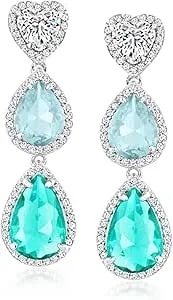 Ross-Simons Italian 2.20 Ct. T.W. Cz Heart Drop Earrings With 4.00 Ct. T.W. Simulated Green Tourmalines And 3.20 Ct. T.W. Simulated Aquamarines In Sterling Silver