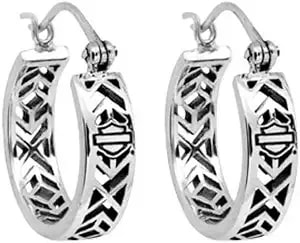 Harley-Davidson Women'S Earrings, Aztec Bar & Shield Hoops, Silver hde0371