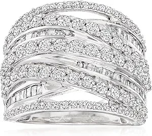 Ross-Simons 2.00 Ct. T.W. Round And Baguette Diamond Highway Ring In Sterling Silver