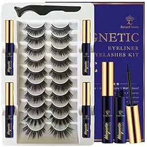 3d Magnetic Eyelashes With Eyeliner Kit - 7c Sevencrown Magnetic Lashes Natural Looking With Upgraded 4 Tubes Of Liner Waterproof, Long Lasting,10 Pairs Reusable False Eyelashes Easy To Apply.