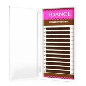Tdance Dark Brown Lash Extensions Colored Lash Extensions 0.03/0.05/0.07mm C/D Curl Premium Brown Lashes Salon Use Brown Eyelash Extensions(Dark Brown,0.07-D,8-15mm)