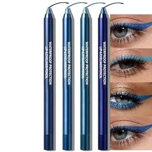4pcs Blue Eyeliner Pencil, Sharpenable Gel Eye Liner Pen Waterproof Smudge Proof, Matte Glitter Waterline Eyeliner Set For Older Women Smooth Cream Eyeshadow Stick Highly Pigmented Eye Makeup