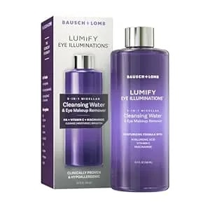 Lumify Eye Illuminations Cleansing Water & Eye Makeup Remover, 3-In-1 Micellar Water Contains Hyaluronic Acid, Vitamin C & Niacinamide, Hypoallergenic, Removes Waterproof Makeup, 5.4 Oz (160 Ml)