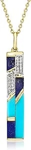 Ross-Simons Turquoise And Lapis Pendant Necklace With .10 Ct. T.W. White Topaz In 18kt Gold Over Sterling. 18 Inches