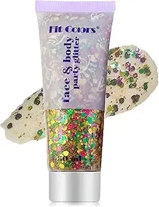 Mardi Gras Face Body Glitter Gel For Women - Gold Green Purple Mixed Chunky Hair Glitter, Holographic Sparkle For St Patricks Day Carnival Festival Rave Makeup Accessories，50ml