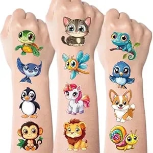 Jcfire Larger Temporary Tattoos For Kids Stocking Stuffers, 102 Styles Mixed Cute Animals Stickers Birthday Party Favors For Kids 3-5 4-8, Goodie Bag Stuffers Gifts Activities Games Christmas